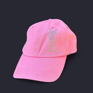 Pink YSL baseball cap with rhinestone logo #YSL #Rhinestone       Vintage y2k 90